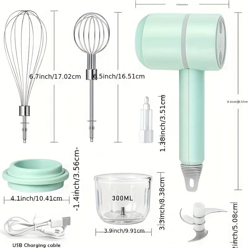 1 Set Multifunctional Electric Garlic Masher & Egg Beater 2-in-1 Set - Rechargeable, Portable, Handheld Mixer & Mini Meat Grinder - USB Charging
