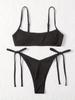 European & American Tie-Up Bikini Set: Sexy Solid Color Ribbed Swimsuit for Women