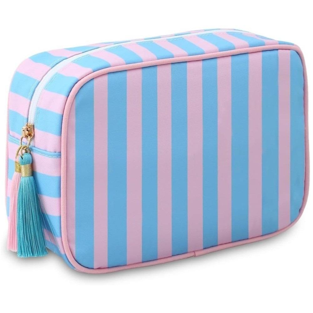 Large Capacity Portable Cosmetic Bag Large Striped Makeup Bag Portable Pouch Girls