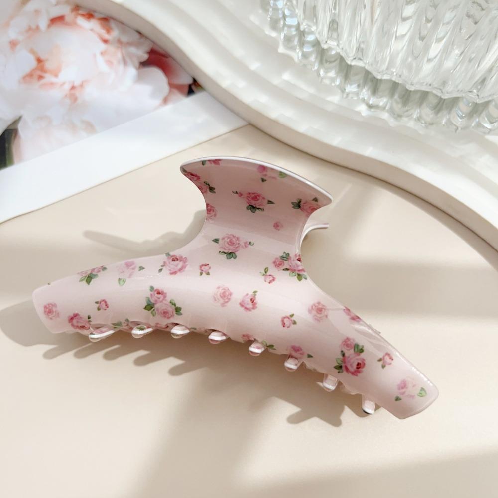 Acetate Material Hair Claw Clip Pink Floral Print Flower Barrette Clip Women Girls