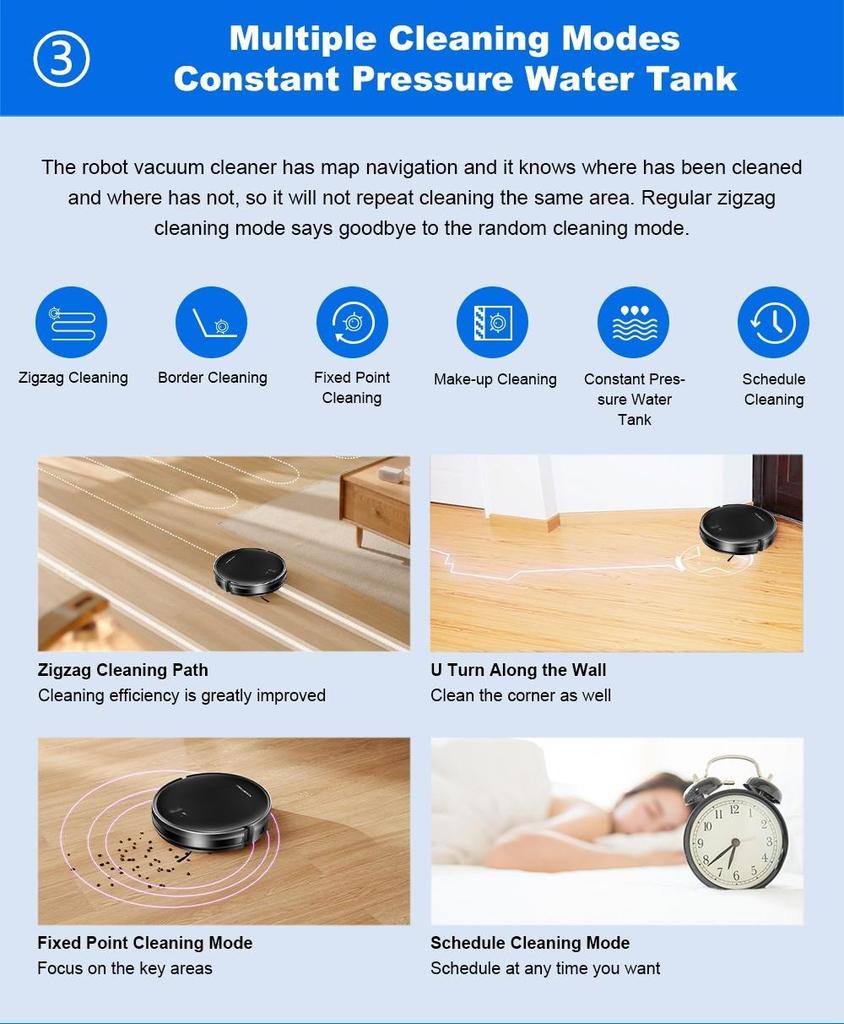 Liectroux L200 Robot Vacuum Cleaner, Max 4000Pa Suction, Smart Mapping, 230ml Electric Control Water Tank