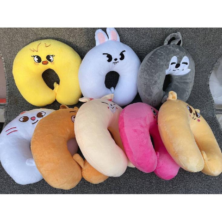 Cute Cartoon U-Shaped Travel Neck Pillow, Soft Polyester Fiber Neck Support Pillow for Nap & Flight