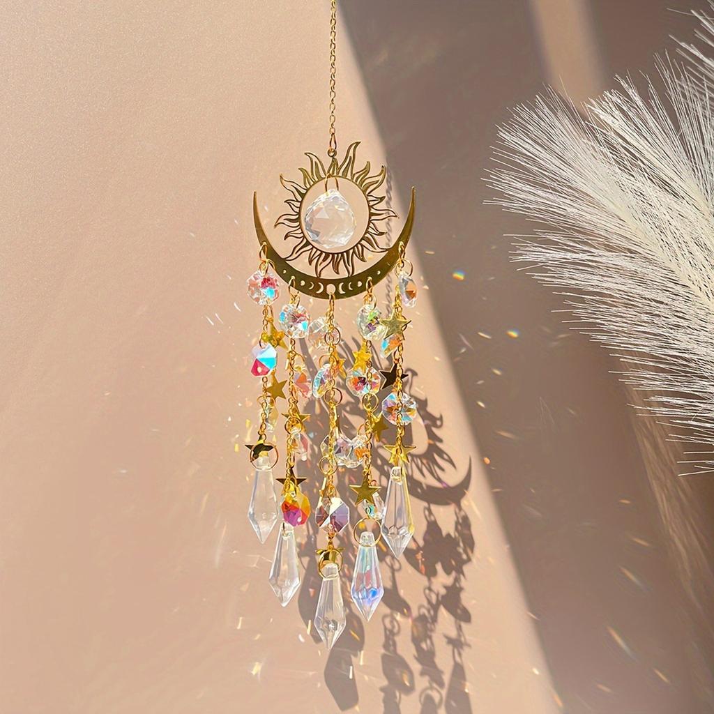 Ловец солнца Кристальный колокольчик ветра Луна Металлическая подвеска Радужный ловец солнца Окно Автомобиль Подвесной Садовые украшения