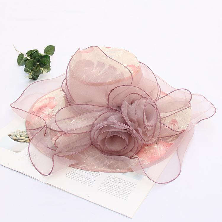 European and American summer breathable chiffon embroidered flower beach sun hat cool hat women's organza seaside sun hat