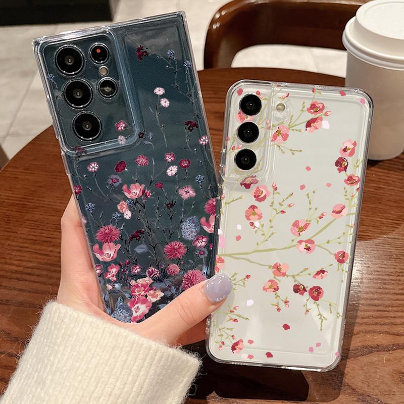 Чехол для телефона с узором в ретро-цветах для Samsung Galaxy S26 S25 S24 S23 Ultra S22 S26 Plus S24 S21 FE S25 Edge Прозрачный Мягкий ТПУ Чехол