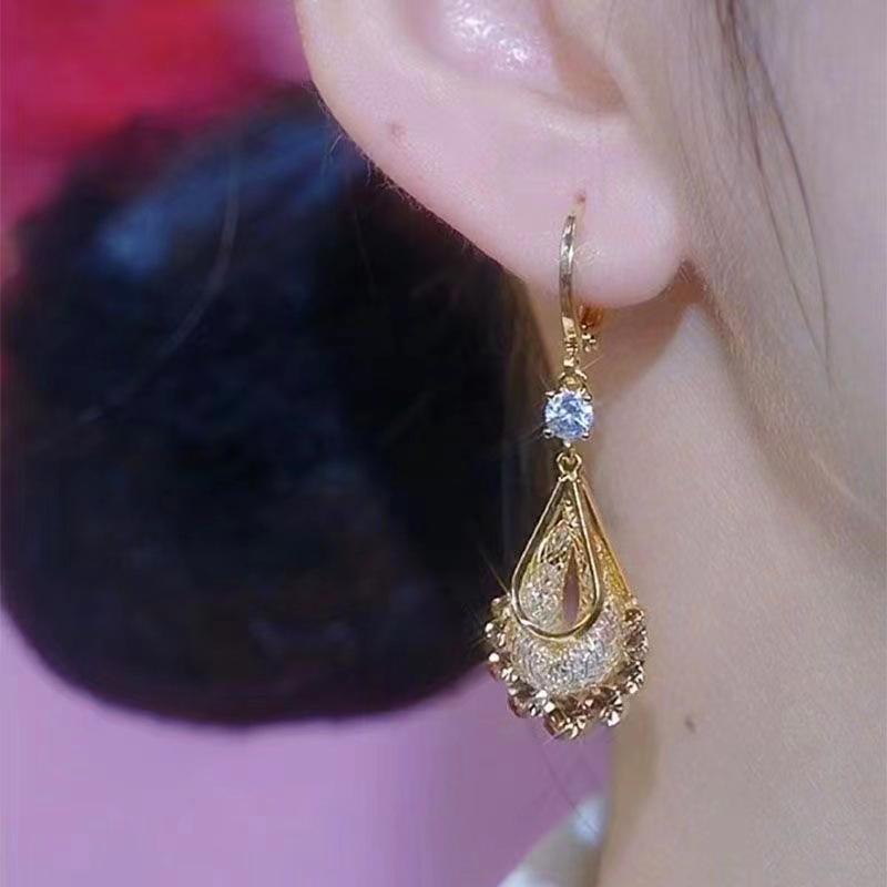 Новая Мода Уникальный Кристальный Сетчатый Кулон Золотого Цвета Серьги для Женщин Элегантный Изысканный Темперамент Дамские Свадебные Украшения для Вечеринки