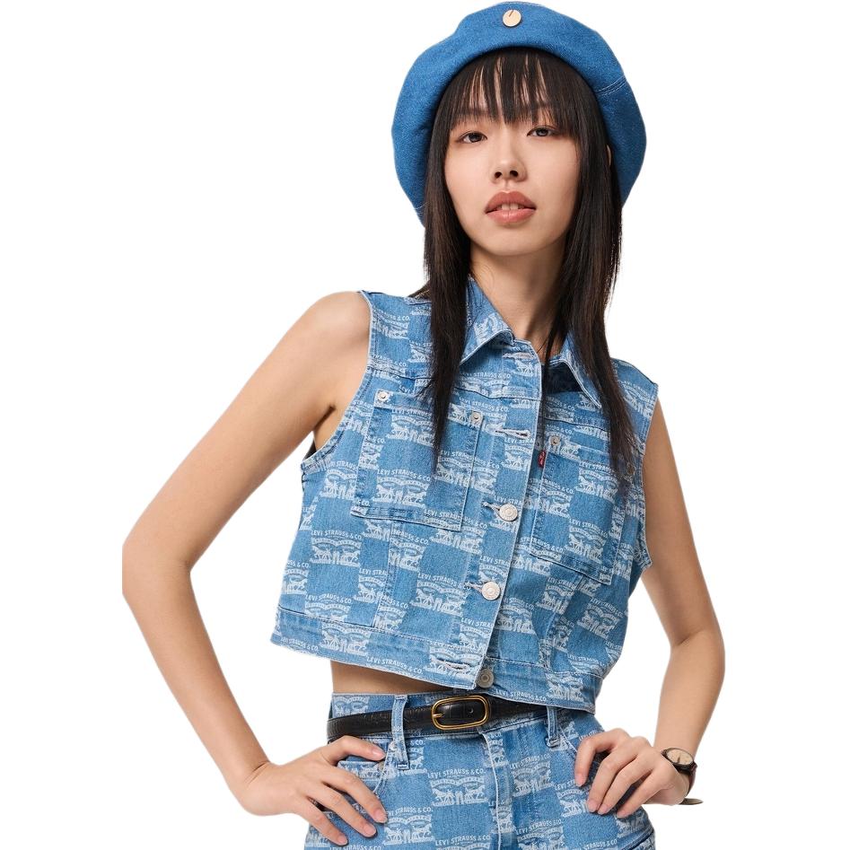 Levis Цветной Блочный Жилет с Воротником Удобный Повседневный Джинсовый Женские жилеты Светло-Голубой 000B3-0001