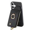 For iPhone 16 Case Zipper Pocket Kickstand Leather Phone Back Cover