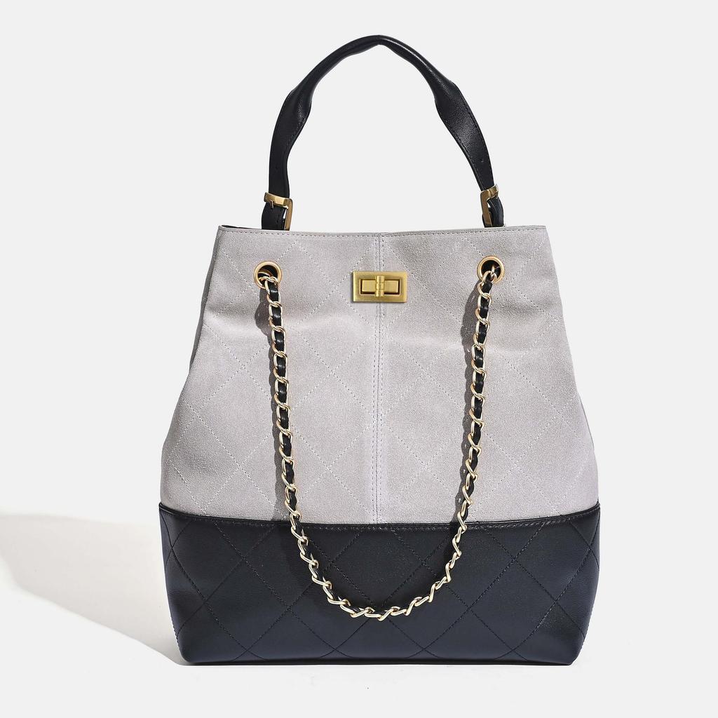 Chic Retro Suede Diamond Pattern Leather Tote Bag for Women