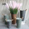 Decorative Farmhouse Flower Pitcher Vintage Metal Buckets, Rustic Vases with Handles, Floral Containers, Wide Retro Style Pot Mouth Plant Display
