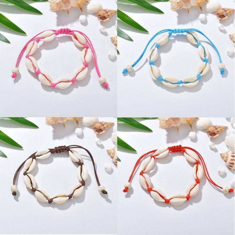 Браслеты из натуральных ракушек для женщин, изящная веревочная цепочка, модный браслет-шарм из бусин, браслет-манжета, богемный, пляжный, для пары