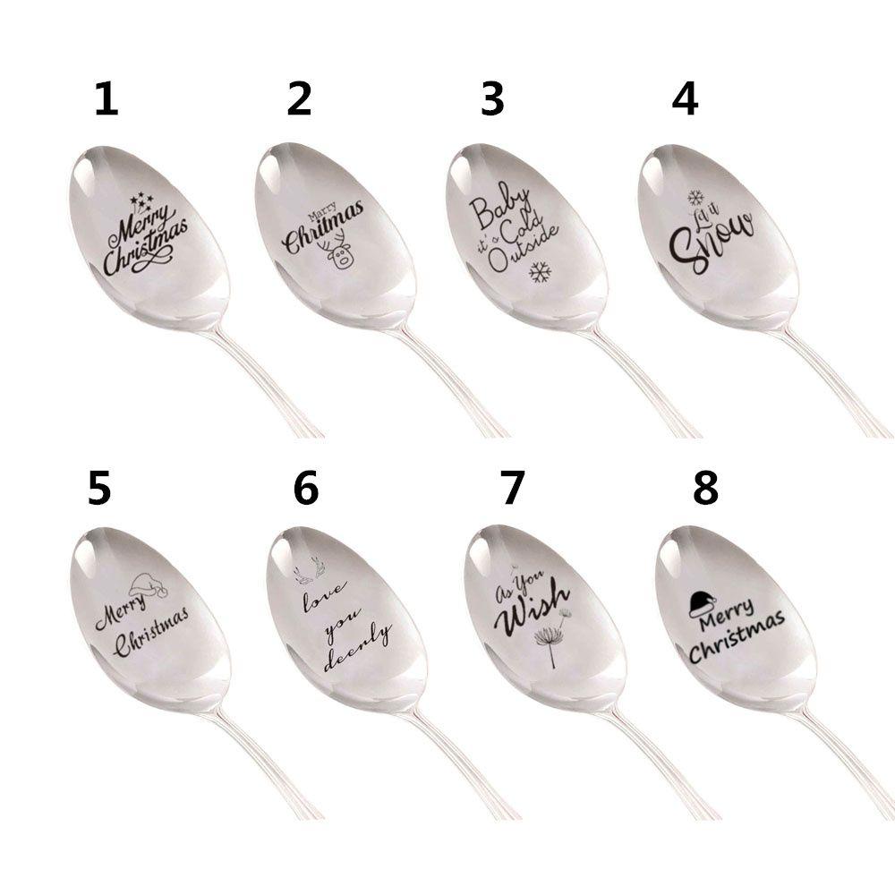 Steel Tableware Valentine's Day Anniversary Teaspoon Christmas Spoon Coffee Spoons Engraved Spoon