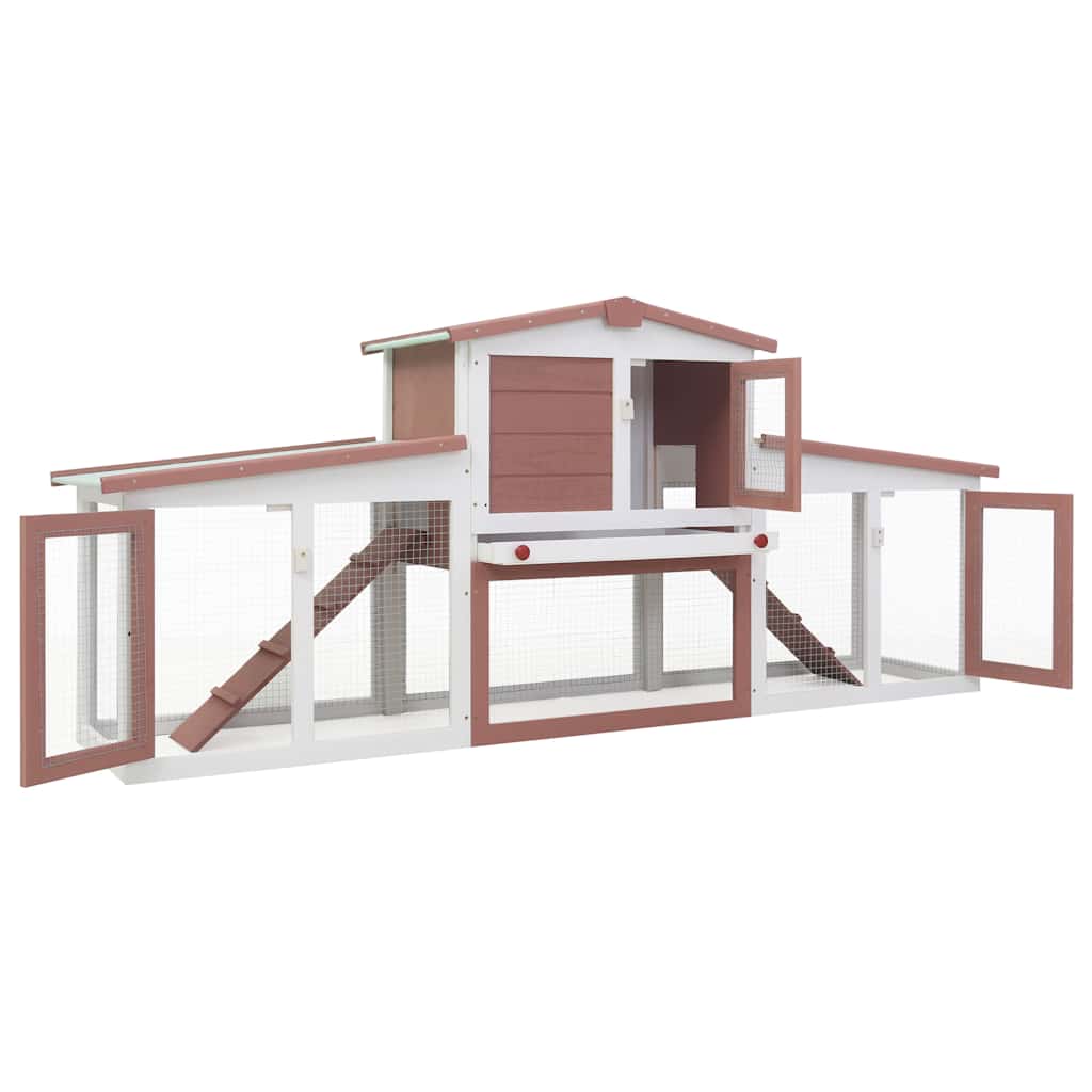 Large Rabbit Hutch in Brown and White 201 x 45 x 85 cm Wood