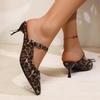 Fashion High Heels Leopard Baotou Sandals Fairy Shoes 2025 New Summer Temperament Pointy Bow Shoes