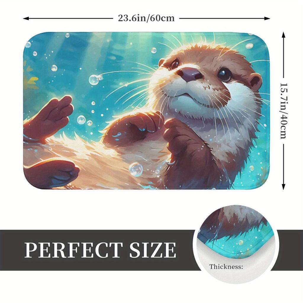 Cute Otter Pattern Bathroom Rug, Non-Slip Decorative Floor Mat for Home Kitchen, Entryway and Interior Decor