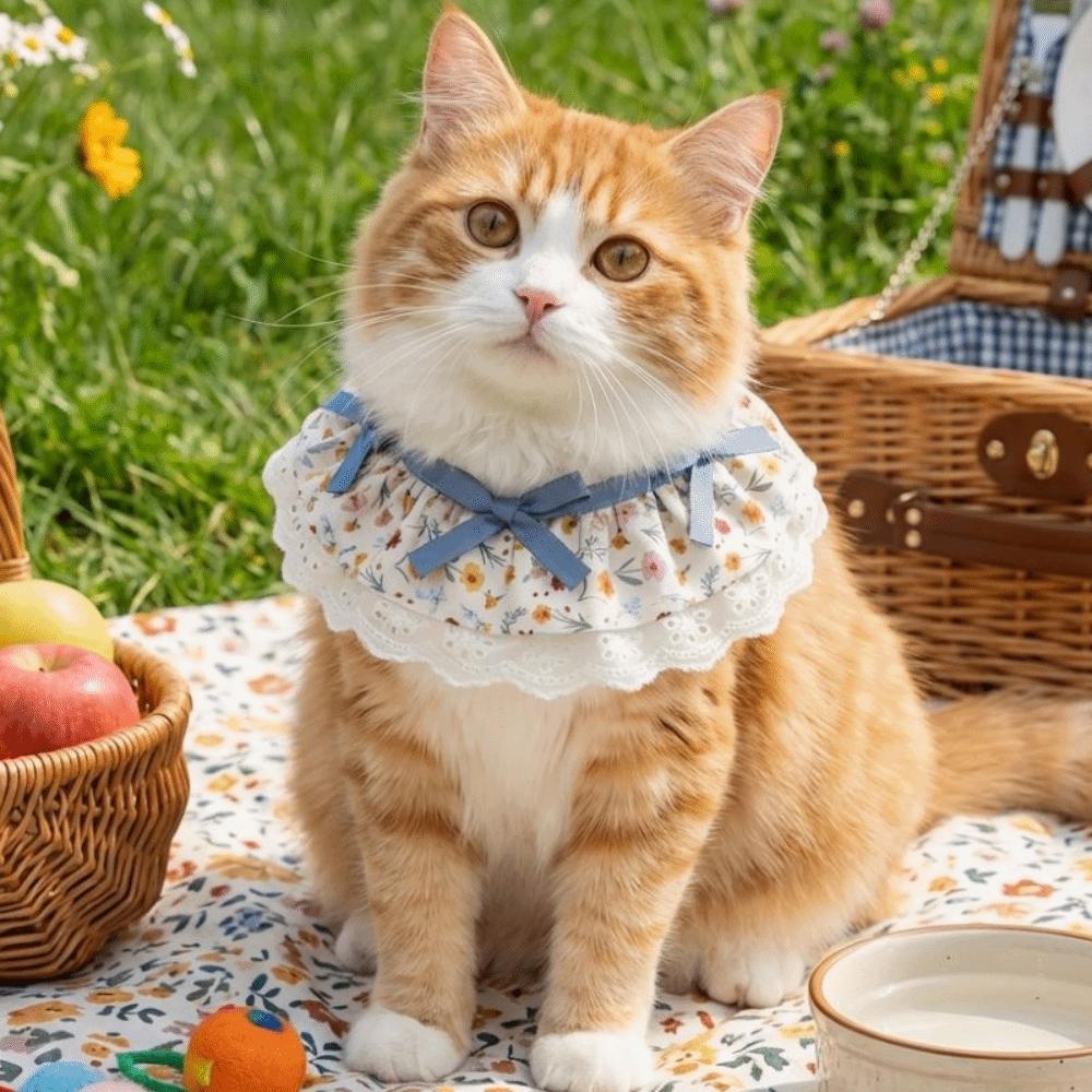 Cartoon Knitted Collar Lace Floral Bows Pet Bib Cute Cat Clothes Cat Accessories