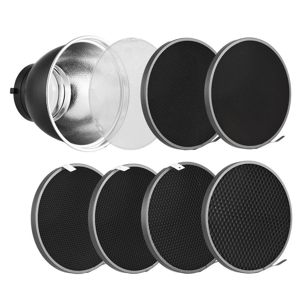 7 Inch Standard Reflector + 6pcs Photography Honeycomb Grid + 1pcs Diffuser Board Kit with 10 Degrees 20 Degrees 30