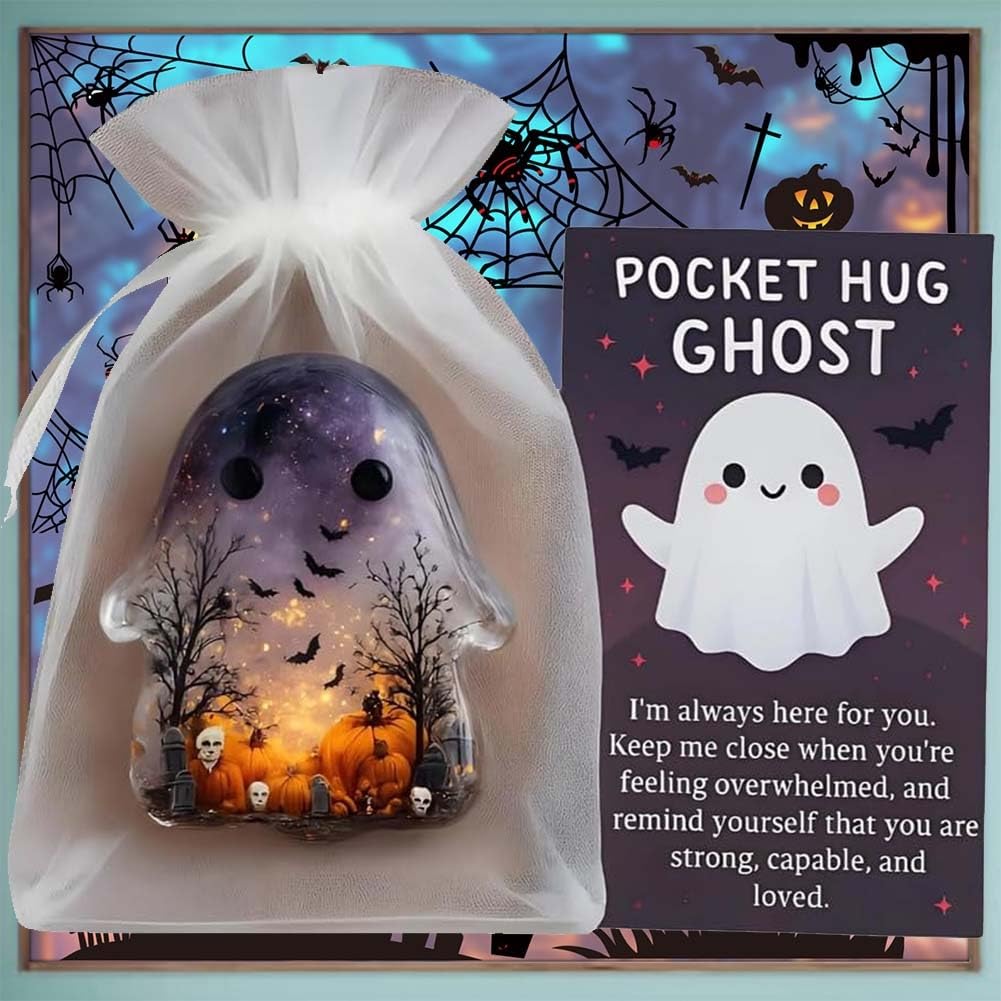 Pocket Hug Ghost, Emotional Support Ghost, Halloween Pocket Hugs,Cute Halloween Ghosts Pockets Hugs with Encouragement Card