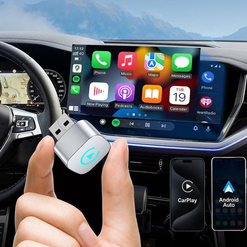 Беспроводной адаптер CarPlay с сигнальной лампой для iPhone Android Auto 2 в 1 проводной к беспроводному AI Box USB-подключение для грузовика