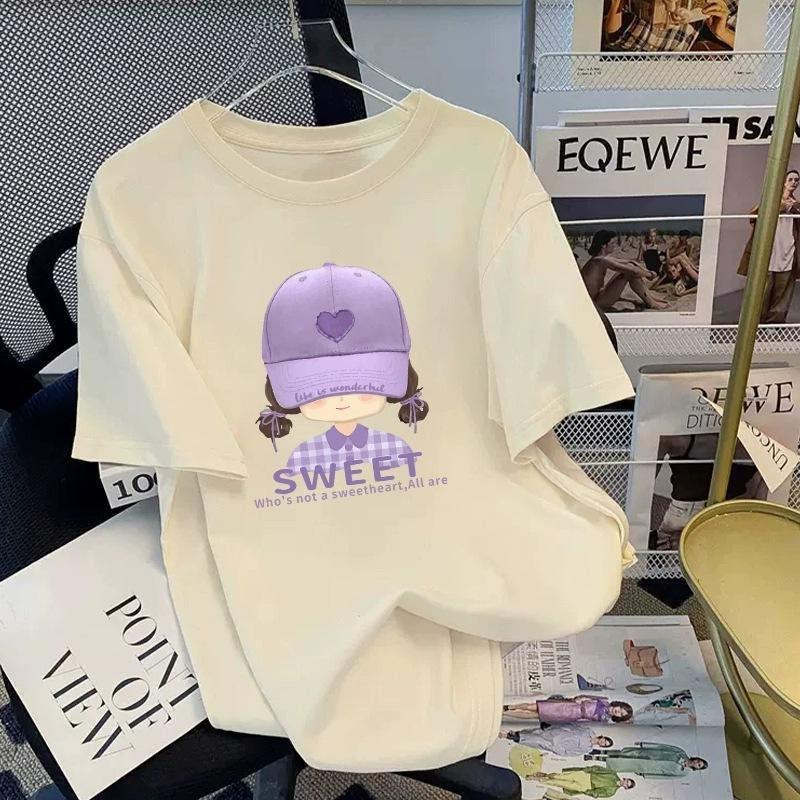 Футболка из чистого хлопка белого цвета с короткими рукавами для женщин на лето, новый большой размер, свободный дизайн, тонкий топ с короткими рукавами и принтом