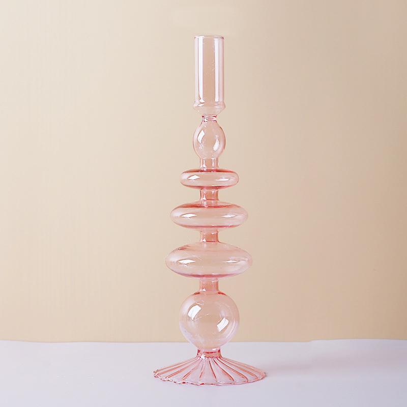 Розово-фиолетовая ваза-подсвечник Романтическая ваза для цветов Простой стеклянный подсвечник Поделки