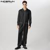 Men Lapel Neck Zipper Long Sleeve Jumpsuits Casual Long Rompers