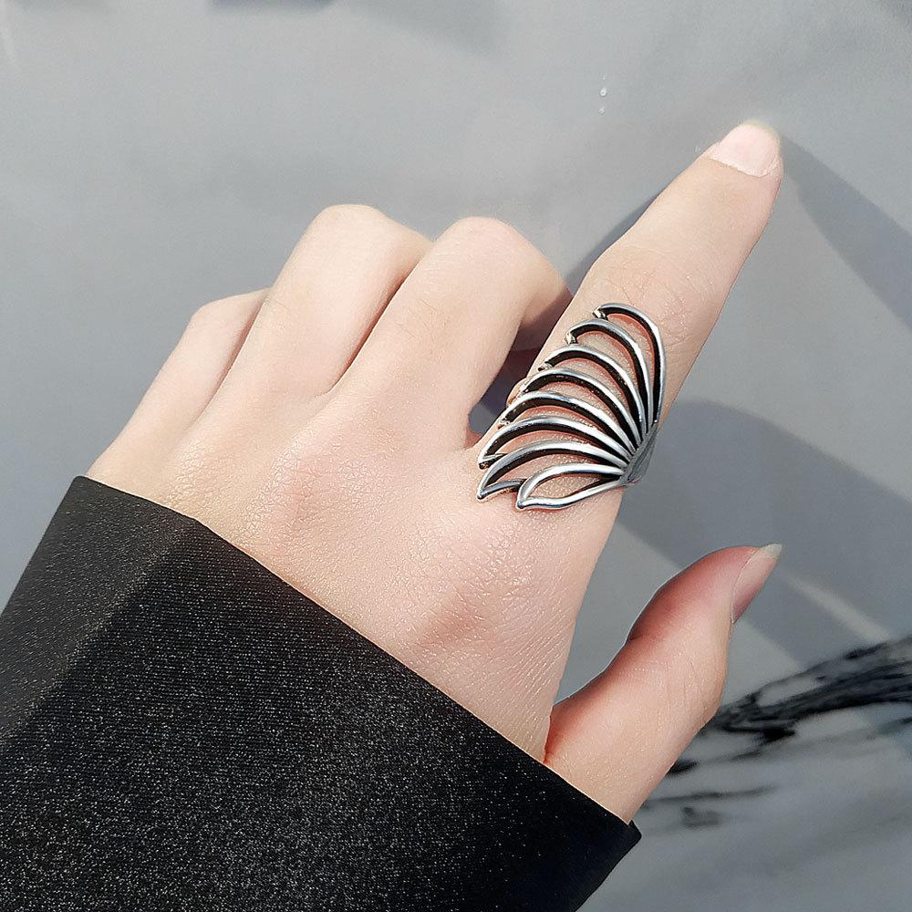 Geometric Glossy Concave Convex Shaped Ring Female Niche Design Personality High Sense Finger Ring Ins Cold Temperament Opening Index Finger Ring