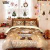 3pcs Merry Christmas Santa Claus Gold Printed Quilt Set Multi Size Dormitory Bedding Holiday Decoration Machine Washable