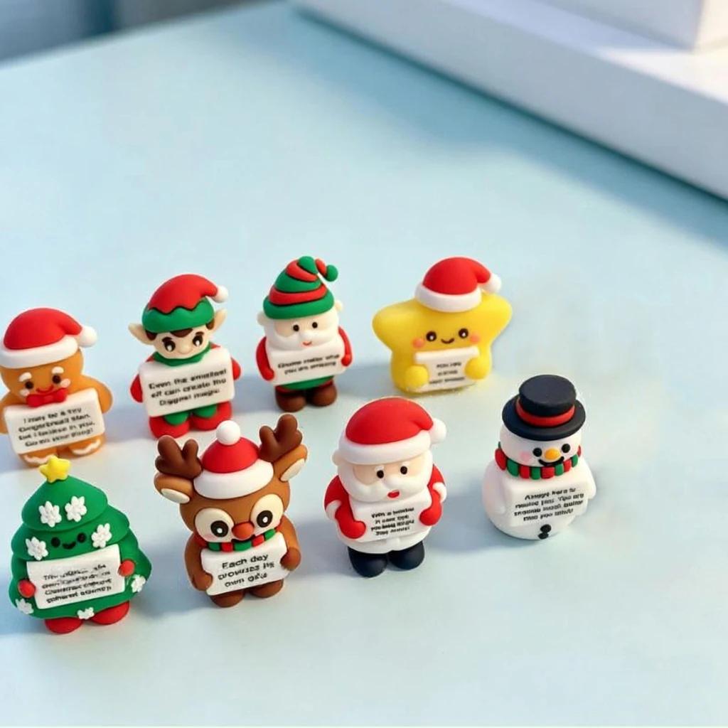 100pcs Miniatures Christmas Decorations Santa Claus Snowman Christmas Tree Reindeer Figurines Ornaments New Year Kids Gifts Home Decor