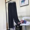 Летние широкие брюки для женщин, повседневные эластичные модные свободные длинные плиссированные брюки с высокой талией