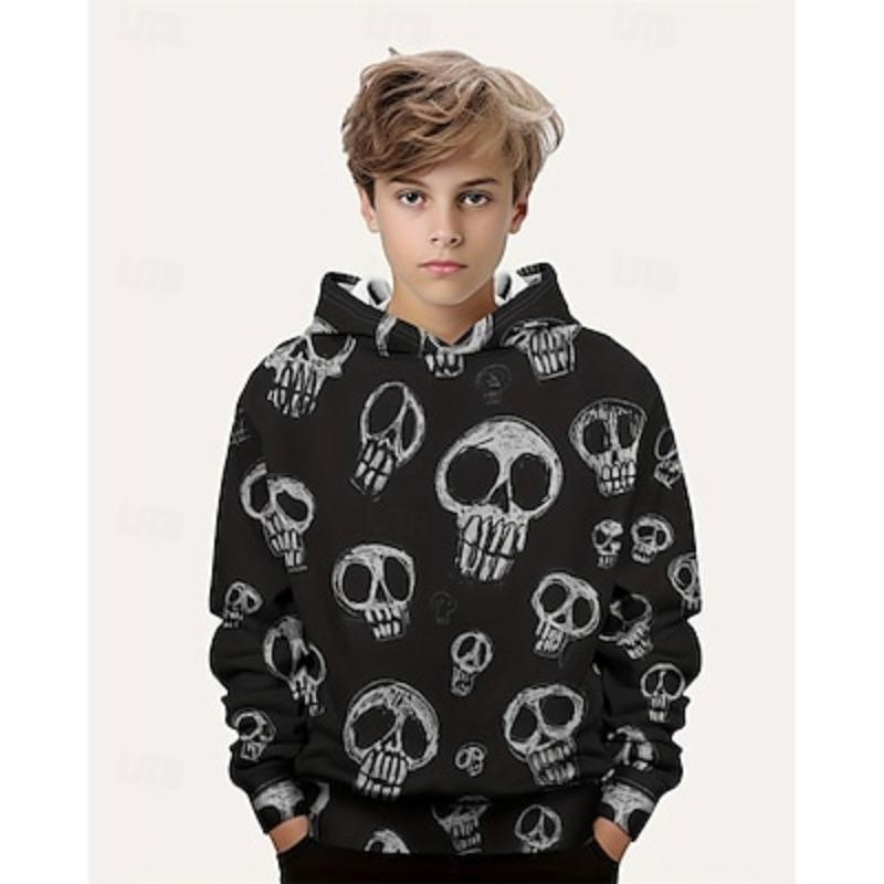 Толстовка с капюшоном с 3D-графикой и черепом для мальчиков, с длинным рукавом, весна-осень, модная уличная одежда из полиэстера для детей 4-12 лет, с капюшоном, для активного отдыха, повседневная, стандартная посадка