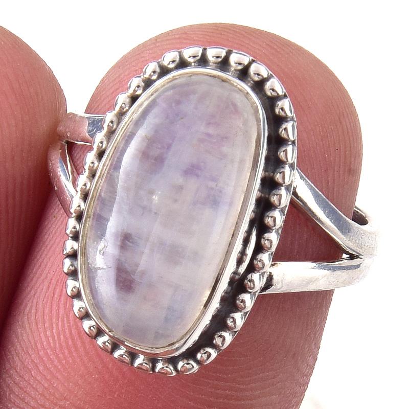 Natural Rainbow Moon Stone Gemstone Handmade 925 Sterling Silver Ring S.6 I2B74