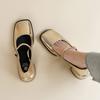 Fashion 2024 5CM Silver Thick Heels Mary Jane Shoes Women Buckle Strap Square Toe Pumps Woman Med Heele Patent Leather Shoes Female