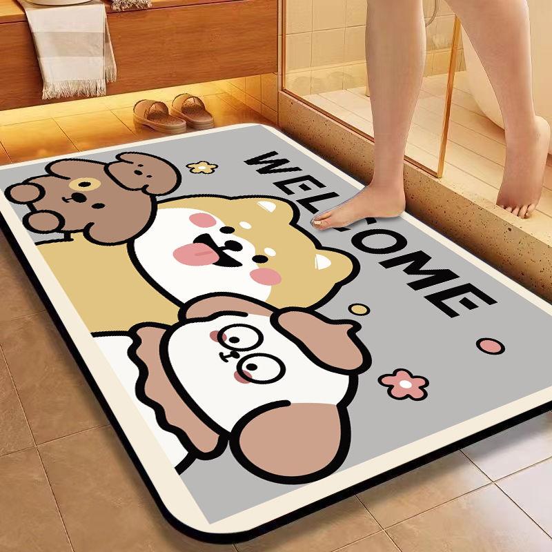 Diatom Mud Mat Toilet Cartoon Top Restroom Mat Non-slip Moisture-wicking Quick Drying Home Toilet Door Bathroom Pad