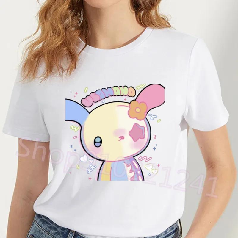 Usahana Bunny Cartoon Graphic Cotton T-Shirt for Women Harajuku Kawaii Style Cute Funny Print Casual Short Sleeve Round Neck Top