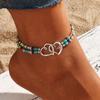 Bohemian Double-Layered Turquoise Heart Beach Anklet for Women