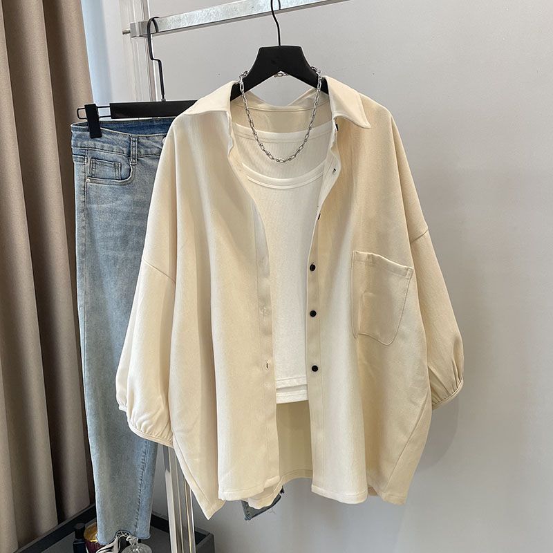Loose and Casual Oversized Cardigan Shirt for Women, Spring and Autumn Hong Kong Style with Big Size and Relaxed Fit