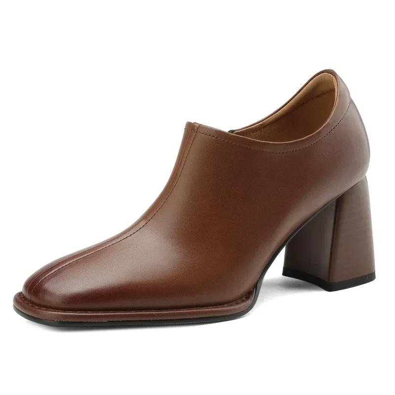 Women's Square Toe High Heels Autumn Retro Women Shoes Thick Heel Zipper Shoes Office Professional High Heels Tacones Para Mujer