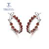Fashion Look Heart 4mm Silver Hoop Earring Natural Garnet Sky Blue Topaz Romantic Jewelry Gift 925 Sterling Silver for Women