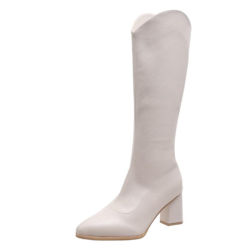 Большие размеры 34–43, новые женские сапоги на молнии, простые сапоги на толстом высоком каблуке, осенне-зимние сапоги до колена, размеры 34–43