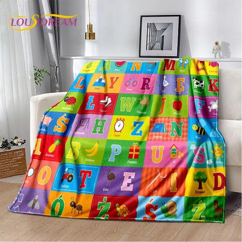 ABC Cartoon Alphabet Children Kids Early Education Soft Plush Blanket,Flannel Blanket Throw Blanket for Living Room Bedroom Sofa