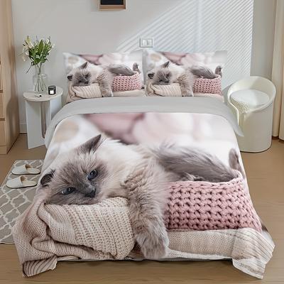 Модный милый 3D принт кота Комплект пододеяльника Постельный комплект на все сезоны Мягкий удобный пододеяльник для спальни, гостевой комнаты