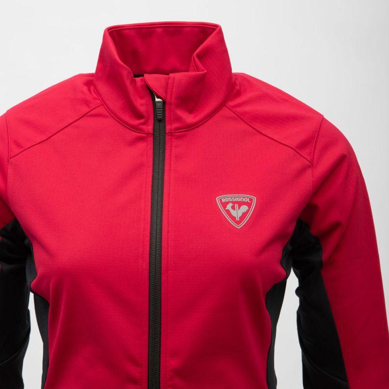 Women's ROSSIGNOL Two-tone Red Softshell Funnel Neck Jacket with Black Zip