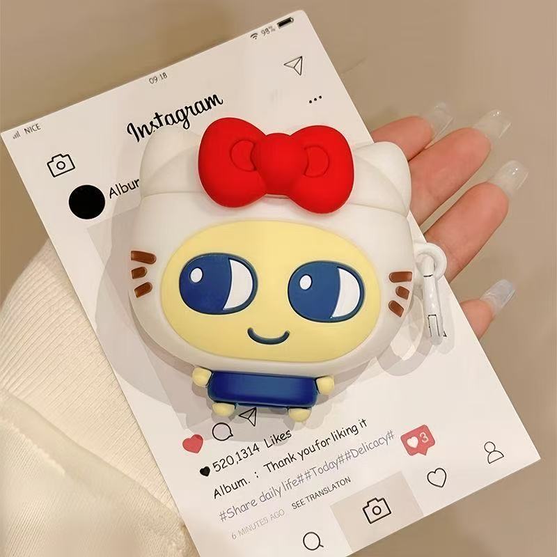 Red Bow Big Eyes Cat Silicone Headphone Protective Cover For Airpods 1 2 3 4 Pro Pro2