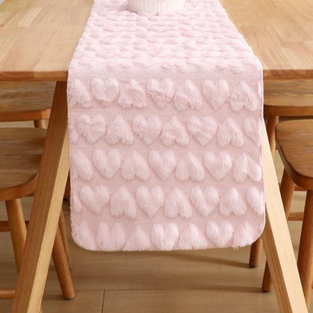 Romantic Plush Love Tablecloth Fuzzy Dining Table Runner Valentine's Table Flag Valentine's Day