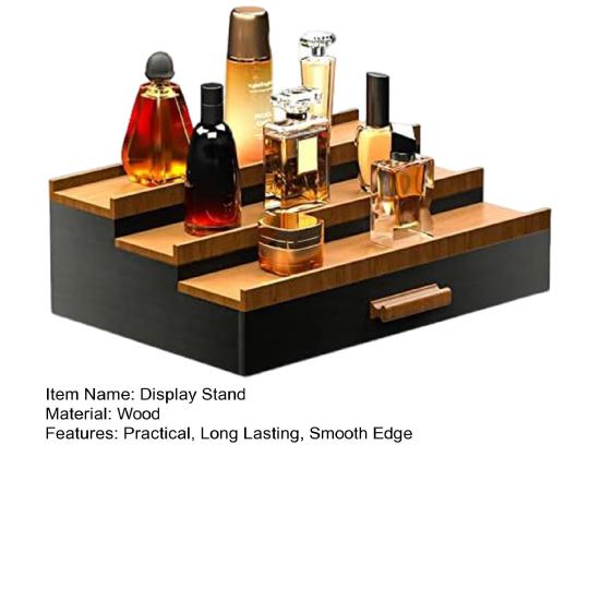 3 Tiers Wooden Perfume Display Stand with Storage Drawer Large Capacity Desktop Perfume Organizer Storage Box