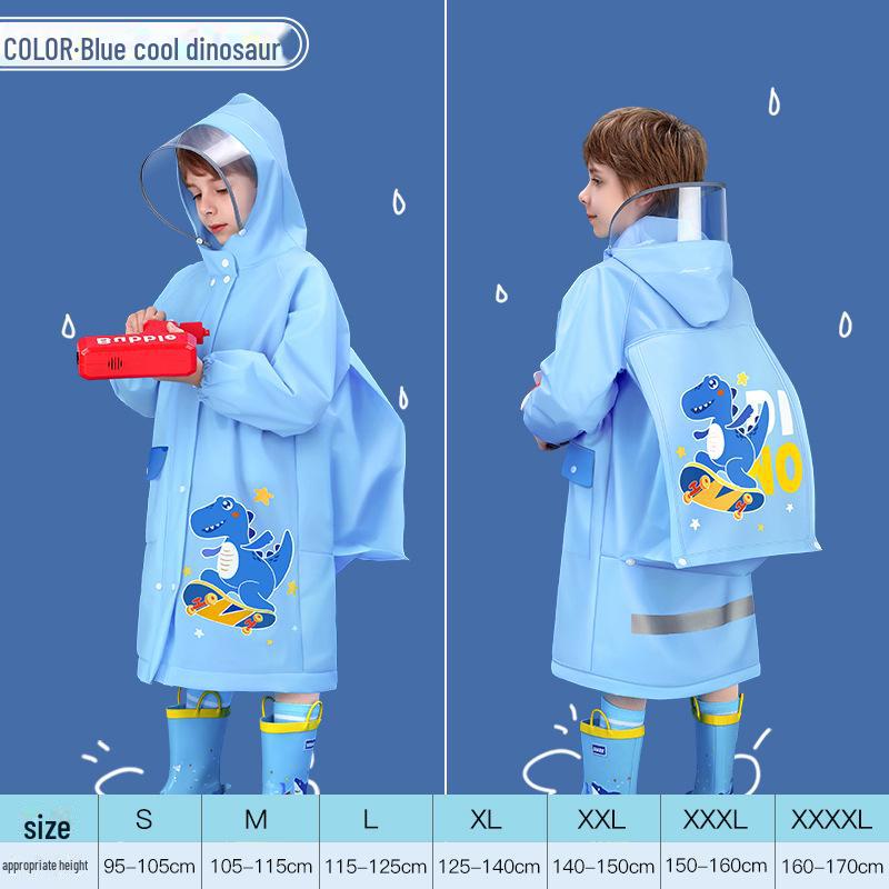 Kids' Thickened and Lengthened Raincoat with Backpack Space for Primary School Students