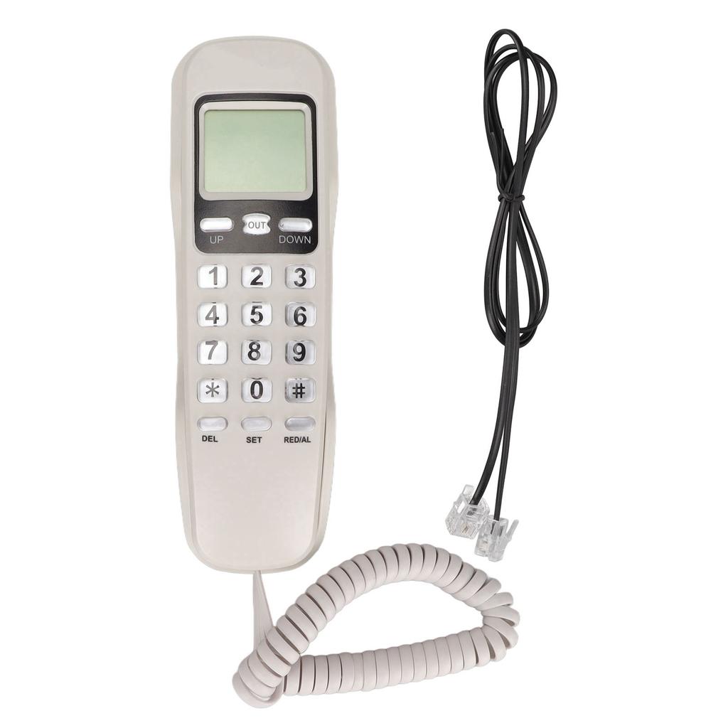 Corded Phone Redialing LCD Display Small Wired Landline Telephone for Home Office Blanc
