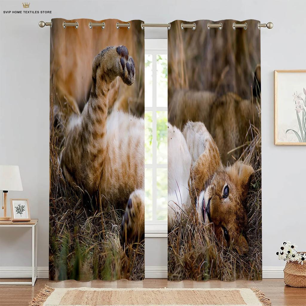 Шторы с изображением лесных животных, тигр, лев, подходят для спальни, гостиной, кабинета, детской комнаты, 2 шт.