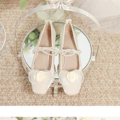 Весна и осень новый стиль модные удобные элегантные износостойкие и универсальные туфли с квадратным носком из жемчужного шелка нежные